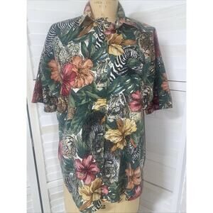 Vintage 80s 90s Ladies Denim Republic African Lion Safari Button Shirt Cotton L